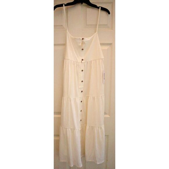 Hurley HC0084 Women Sz M Cream Solid Button Front Tiered Midi Cover Up Dress - Picture 1 of 9